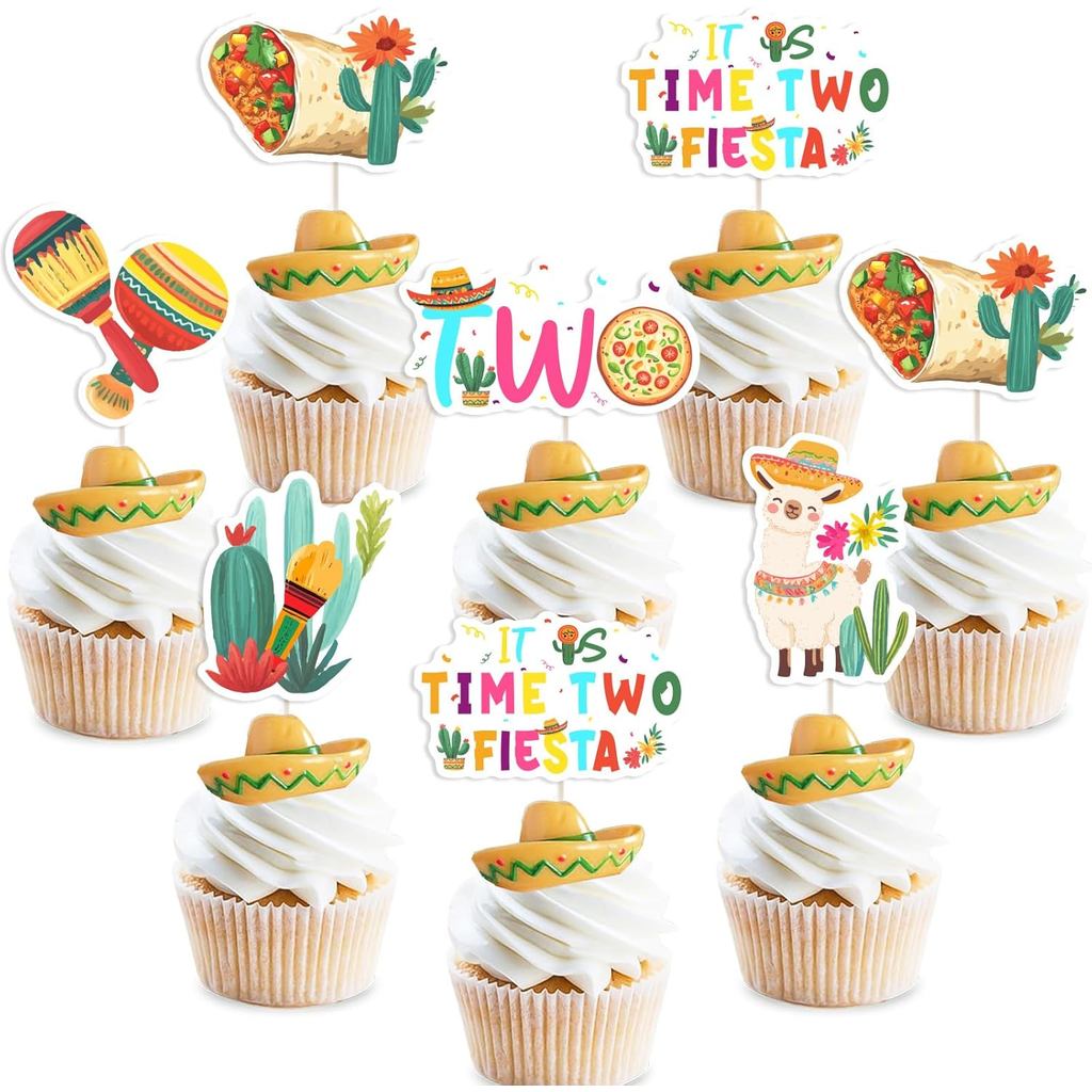 Taco Twosday Sinh Nhật Trang Trí Bánh 24 Chiếc Đã Đến Lúc Hai Fiesta Sinh Nhật Cupcake Toppers Mexic