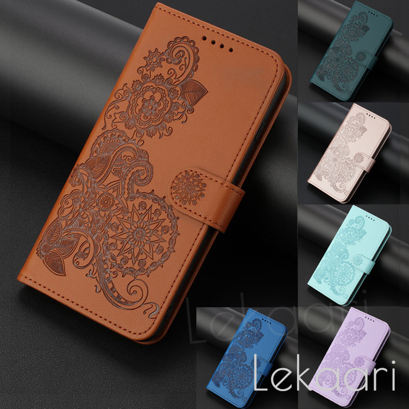 Ốp Lật Cho Samsung Galaxy S26 S25 Edge S24 S23 FE F06 Plus Ultra 5G Hoa Mặt Trời Dập Nổi Khe Cắm Thẻ