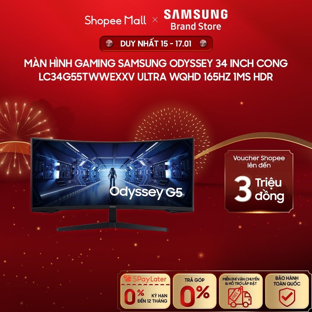 [FREE SHIP] Màn hình Gaming Samsung Odyssey 34 inch Cong LC34G55TWWEXXV Ultra WQHD 165Hz 1ms HDR