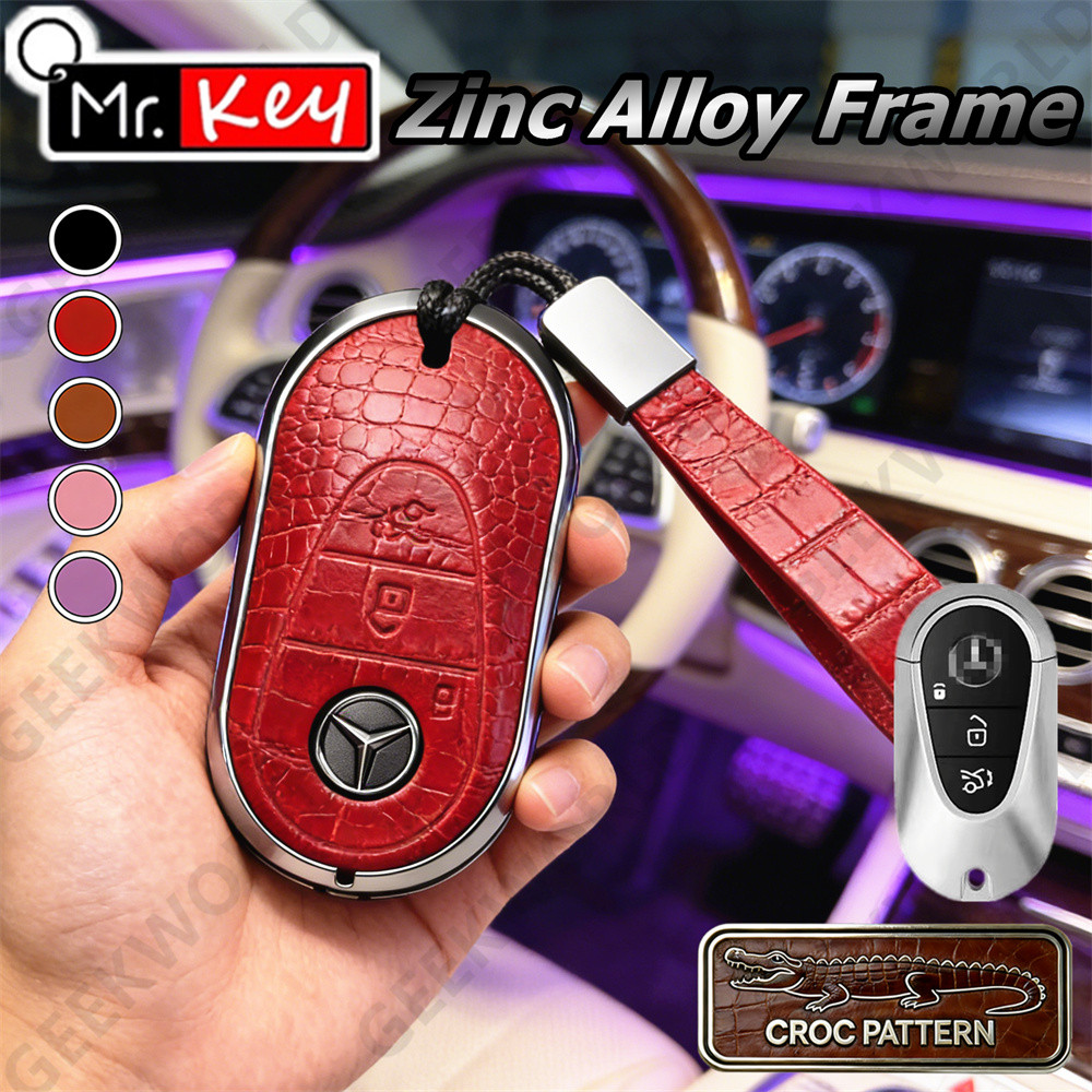 [Mr.Key] Hộp đựng chìa khóa kim loại bằng da họa tiết cá sấu cho Mercedes Benz C300 C43 AMG E200 E35