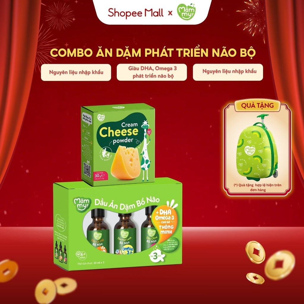 Combo ăn dặm Mămmy cho bé tập ăn dặm set 3 dầu 30ml và 1 hộp phô mai gia vị cho bé từ 6 tháng tuổi