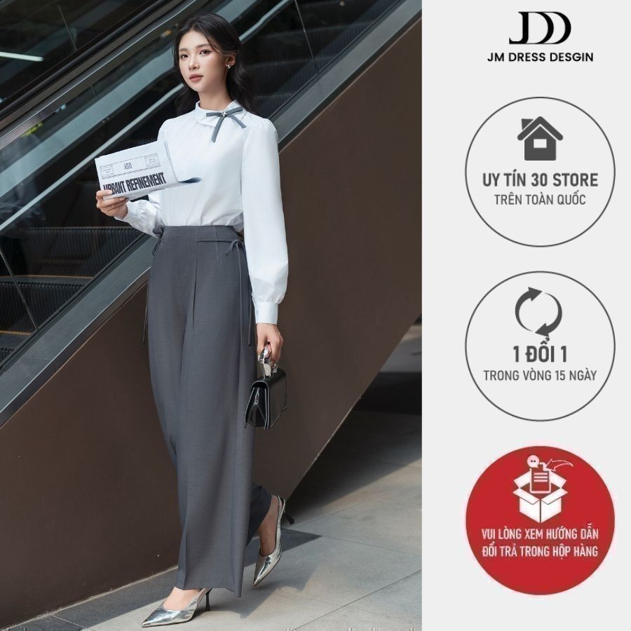 Áo sơ mi cổ lệch cách điệu tay bồng 2S24.2410RC thiết kế bởi JM Dress Design