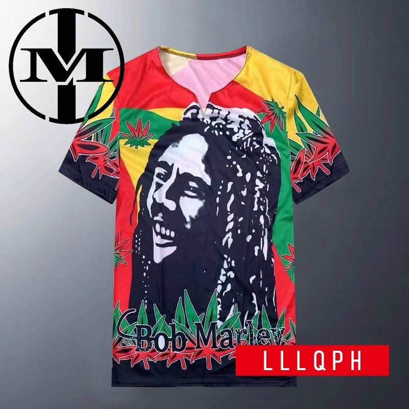 Lucky T301 Bob Marley Rasta Reggae Áo thun Batik Áo sơ mi Dashiki Áo sơ mi Bohemian Rhapsody