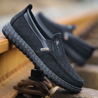 Cũ Bắc Kinh Giày Vải Nam Mùa Xuân Một Chân Lưới Thoáng Khí Đế Mềm Khử Mùi Trung Niên Người Cao Tuổi Bố Giày Mặc @ -