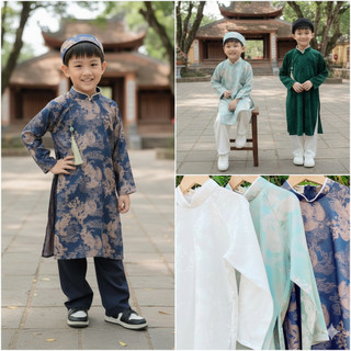 N02 Áo Dài Cách Tân Bé Trai Gấm Tơ In Họa Tiết Long Phụng - Lễ Tết, Tiệc Cưới, Chụp Ảnh - Mieso Store