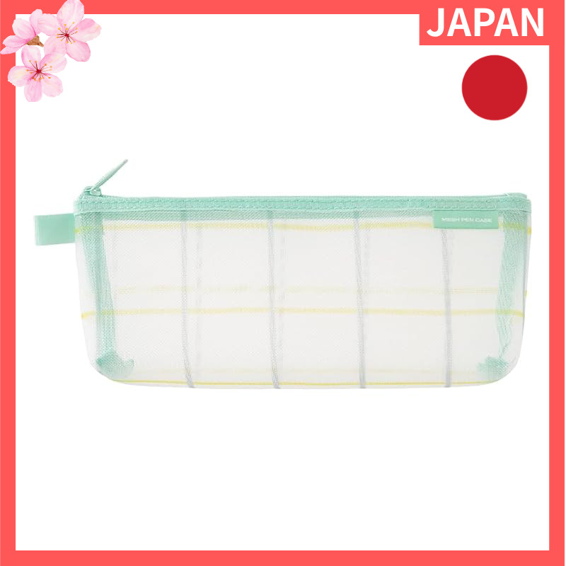 Green Mesh Pencil Case with Gusset Check Pattern 41848006【Direct from Japan】
