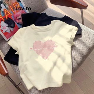 Lovito Áo thun thông thường hình trái tim Áo thun cơ bản dành cho nữ LNE48014