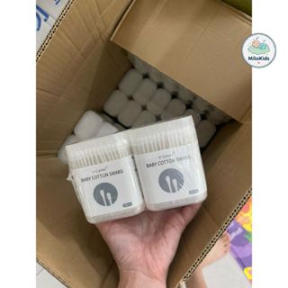 Lốc 12 hộp tăm bông ngoáy tai cho bé v coool, tăm bông cho bé và gia đình 2 đầu tròn dẹt