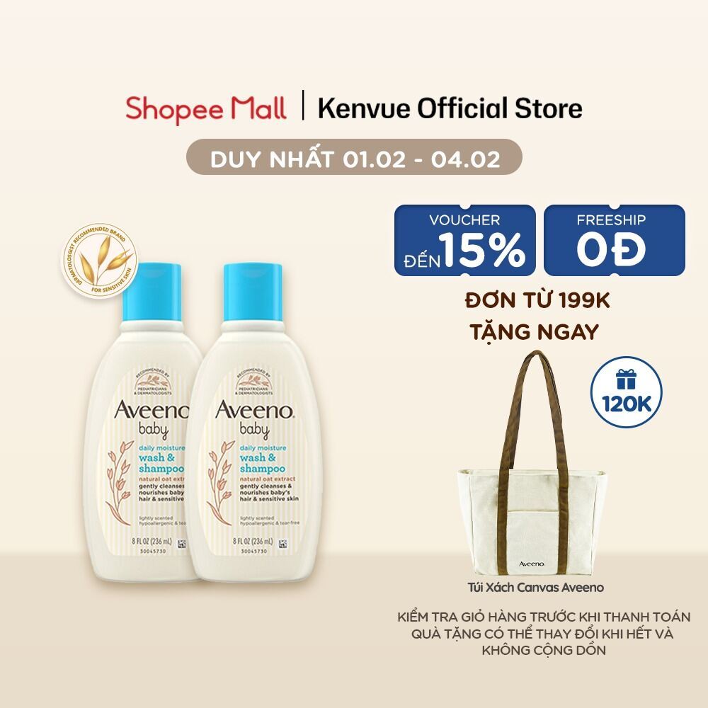 Bộ 2 Sữa tắm gội toàn thân Aveeno Baby 236ml