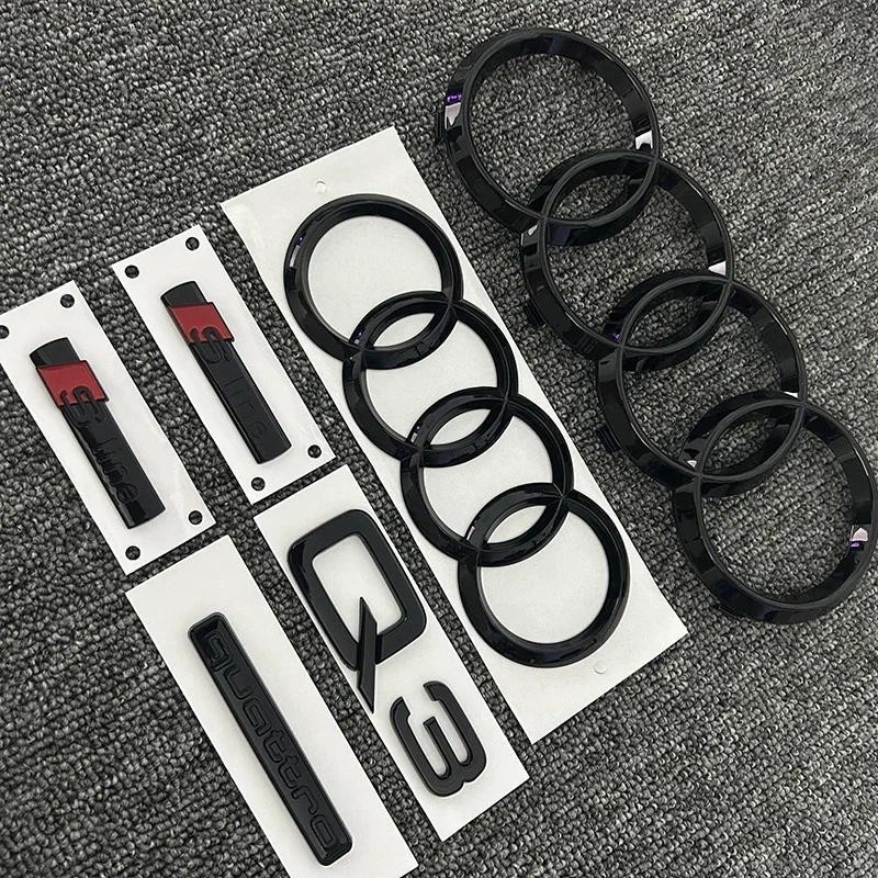 AUDI Q3 2013-2022 4Ring logo ABS Đen Xe Hood Lưới Tản Nhiệt Trước Biểu Tượng Phía Sau Thân Xe Huy Hi