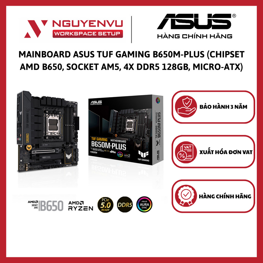 Mainboard ASUS TUF GAMING B650M-PLUS (Chipset AMD B650, Socket AM5, 4x DDR5 128GB, micro-ATX) - Hàng
