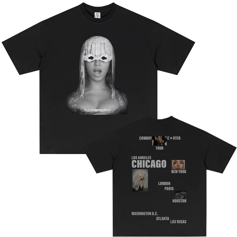 Beyonce Cowboy Carter Tour Áo nam Nữ Nhạc Pop Thời Trang Unisex Tay Ngắn Cổ Tròn Cotton Cổ Tròn