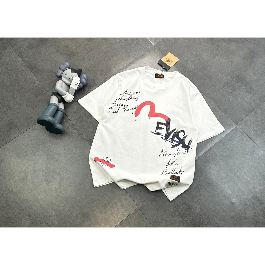 EVISU Áo Thun và Quần Đồng Bộ 100% Cotton, Phong Cách Nam Nữ Mùa Thu