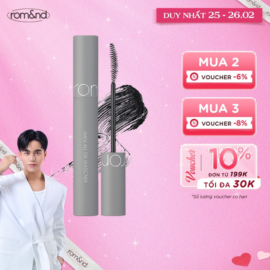 [Rom&nd] Mascara chuốt mi siêu dài và cong mi tự nhiên, chống trôi Hàn Quốc Romand Han All Fix Mascara - Han All Line 7g