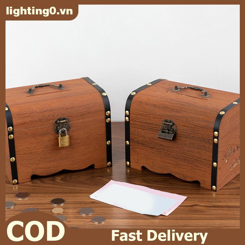 NAILNEST 1 Bộ Hộp Bảo Quản Kho Báu Vintage Kho Báu Bằng Gỗ Có Lo Heo Đất Tổ Chức Hộp Tiết Kiệm Để Tr