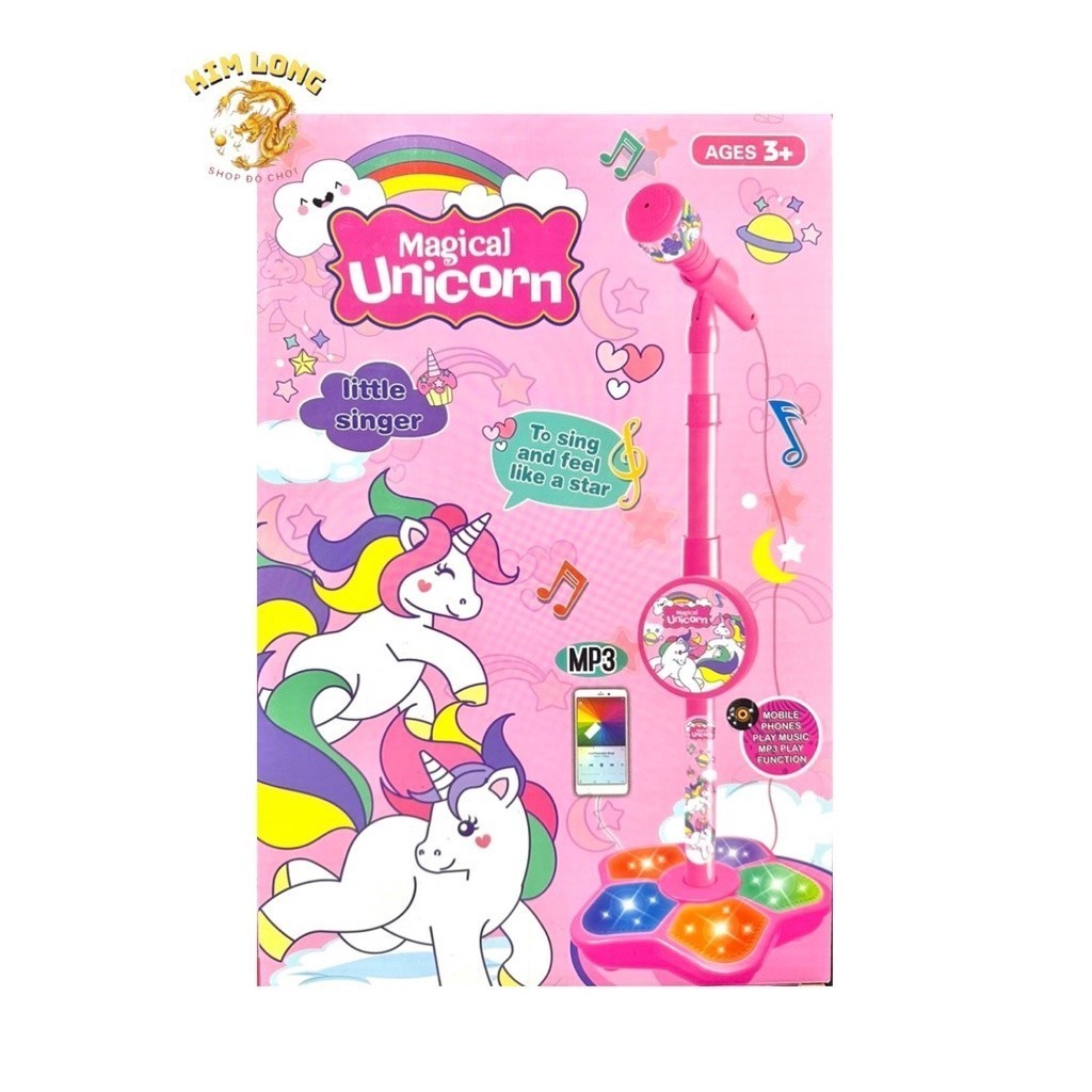 Đồ Chơi Micro có chân đứng hình ELSA NGỰA PONY dùng pin có loa phát âm, đèn nhấp nháy dây kết nối đi