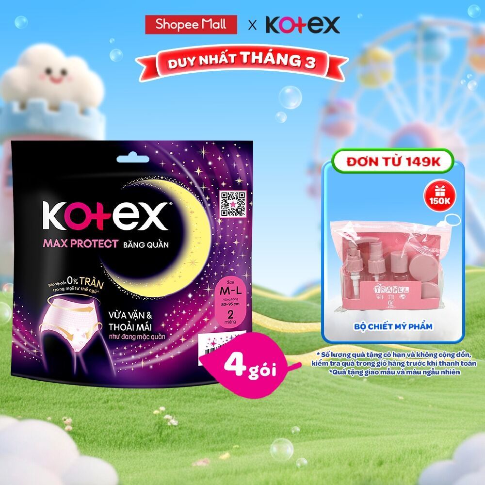 Combo 4 Kotex đêm dạng quần cõ M/L 2 quần/gói