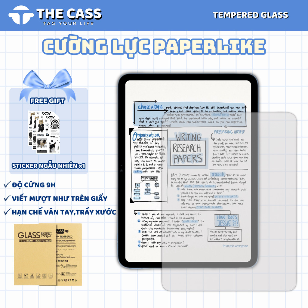 Kính Cường Lực Paperlike 9H Hạn Chế Vân Tay Dành Cho iPad Gen 10/11, iPad Air 6/7, iPad Pro 11 2024