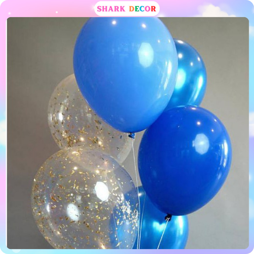 Set 10 quả xanh biển và bóng trong thả nhũ vàng MT202