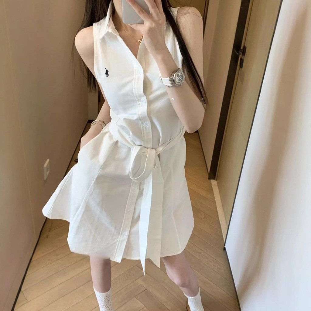 RalphLaur** Little Horse Logo Spring/Summer American Style Sleeveless Shirt, Little White Dress, Lon