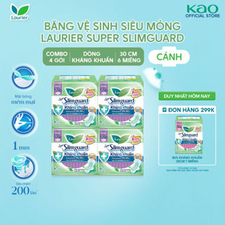 Combo 4 gói BVS Laurier Siêu Mỏng 1mm Kháng khuẩn 30cm 6 miếng