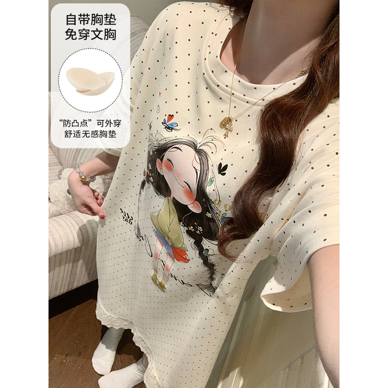 Bộ Đồ Ngủ Đầm Váy Ngủ 3XL Tay Ngắn Miếng Lót Ngực Bộ Đồ Ngủ Cổ Tròn Dễ Thương Bộ Đồ Ngủ Hoạt Hình Bộ
