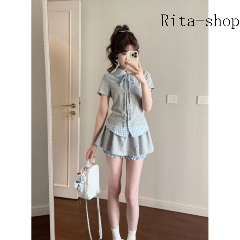 [Pre-Oder] Set Áo Polo Thêu Phối Caro Phong Cách Học Viện Hàn Quốc Phối Váy Quần Trẻ Trung Mùa Hè Hai Món | BigBuy360 - bigbuy360.vn