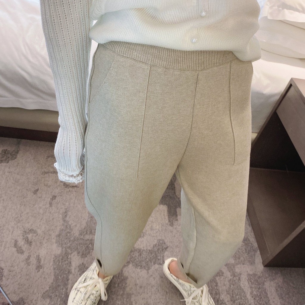 E13G Thom Browne Women's loose-fitting knitted pants, white carrot pants for autumn and winter, crop
