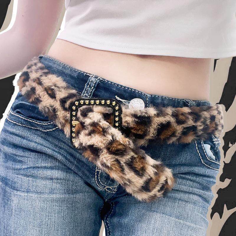 thắt lưng y2k quần hiphop y2k y2k outfit [Hàng có sẵn] Thắt lưng sang trọng in họa tiết da báo Hot G