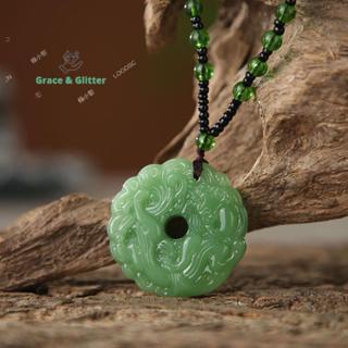 Mặt Dây Chuyền Ngọc Rồng Rỗng và Ngọc Bích Khắc Tay - Bùa Hộ Mệnh Phong Cách Trung Quốc Cho Nữ