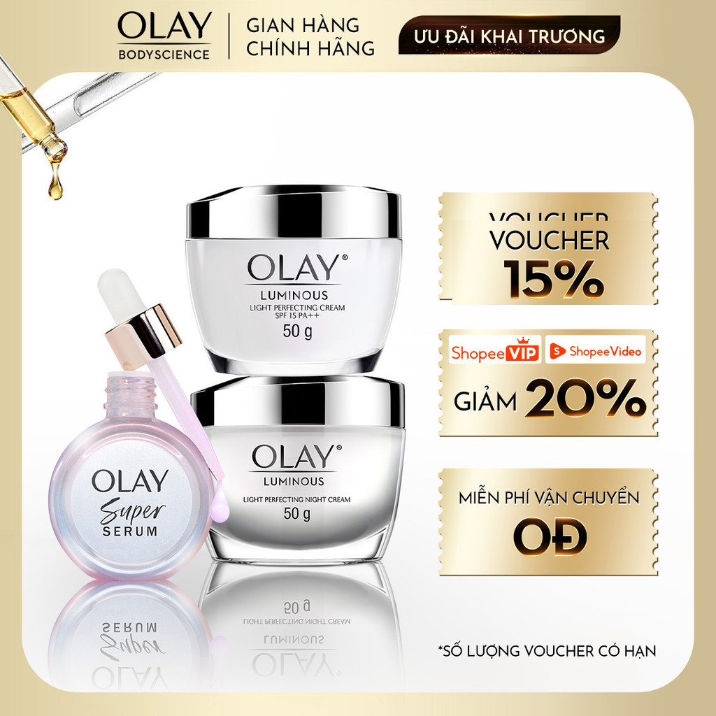 [LIVE] Combo Super Serum OLAY 5IN1 30ml + Kem Dưỡng Da Ngày + Đêm OLAY Luminous 50g