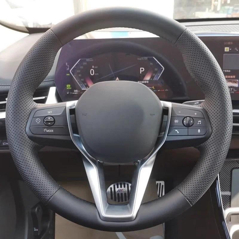 Tùy Chỉnh Tay Khâu Màu Đen Da Thật Chính Hãng Chống Trơn Trượt Ô Tô Vô Lăng Dành Cho Xe BMW Mới 5 Se