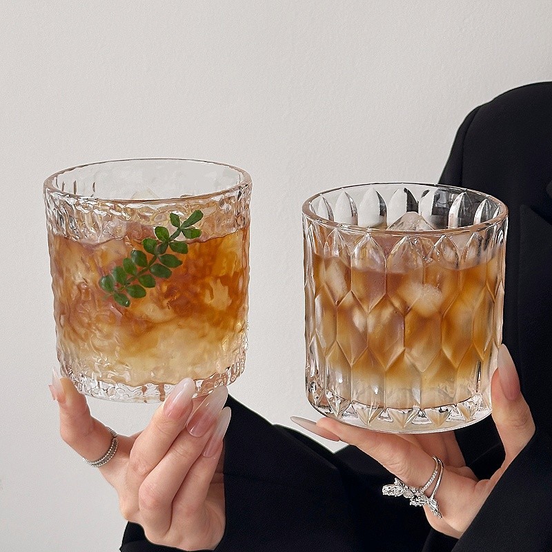 Niche ins Retro Ice Ball Whisky Cup Cốc Thủy Tinh Ice American Coffee Cup Dung Tích Lớn Cốc Uống Nướ