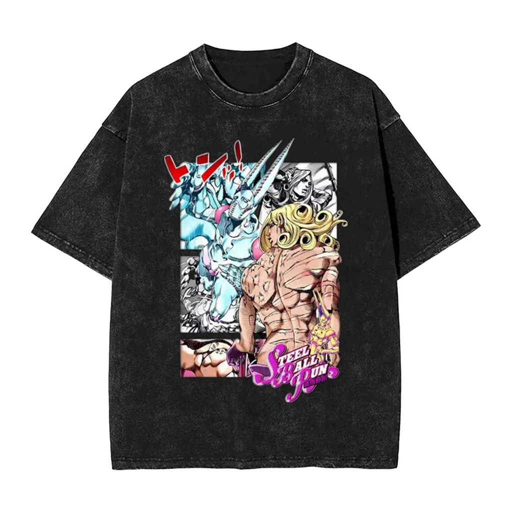 Áo thun nam Cotton Hạng Nặng với Họa Tiết Anime Steel Ball Run