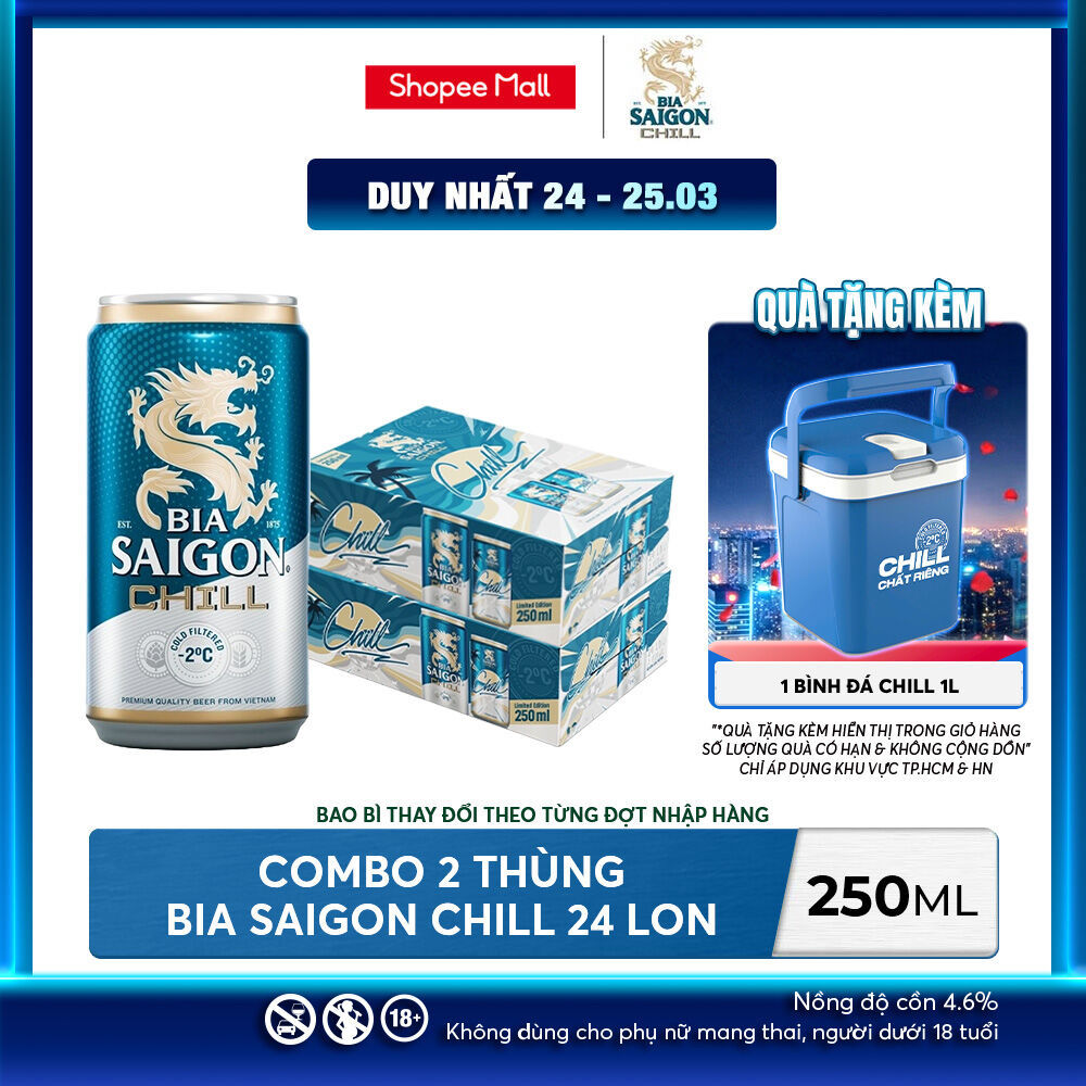 Nồng độ cồn 4.6% - Combo 2 Thùng 24 Bia Sài Gòn Chill 250ml