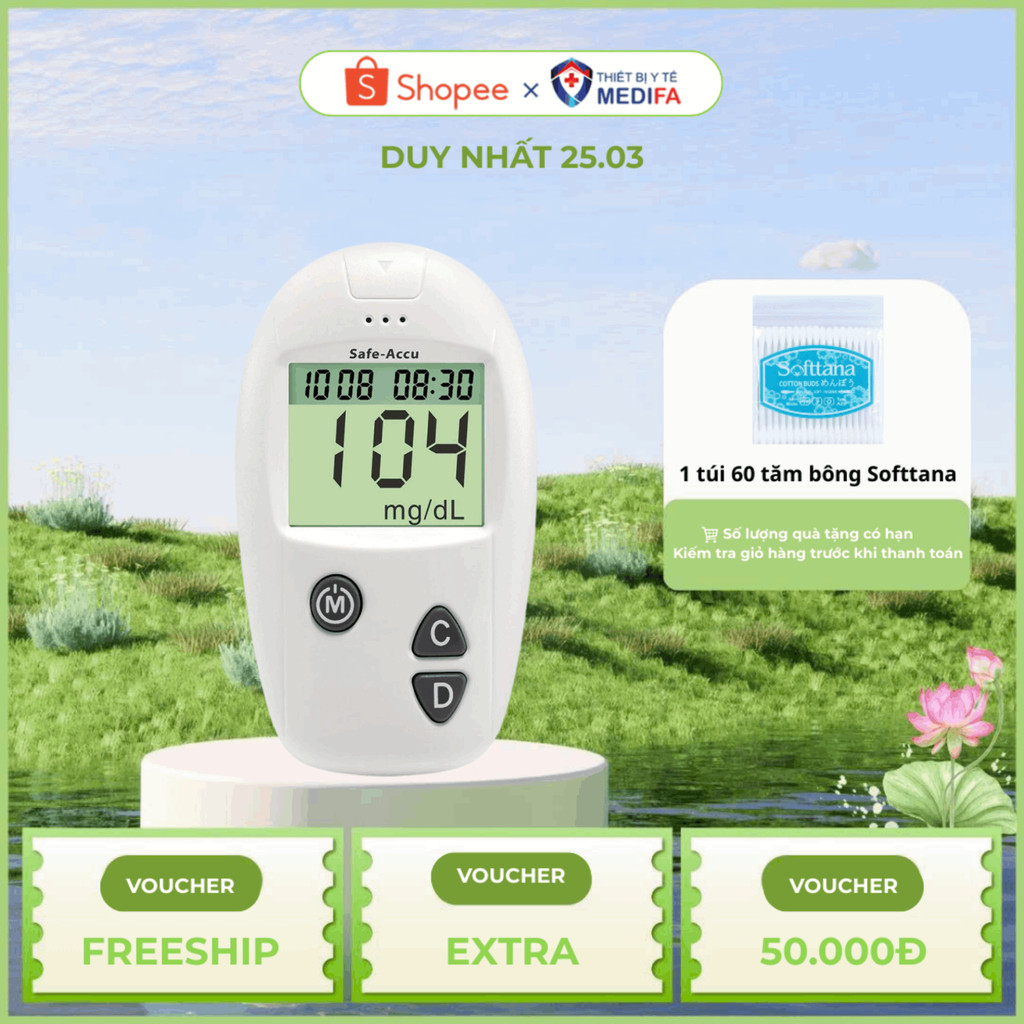Máy Đo Đường Huyết Safe-Accu Thiết Kế Nhỏ Gọn, Dễ Sử Dụng Chính Hãng Sinocare Bảo Hành Trọn Đời