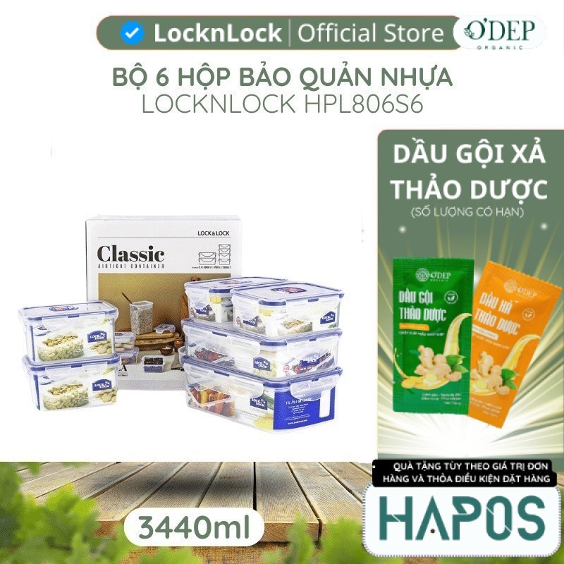 Bộ 6 hộp bảo quản LocknLock Chính hãng, nắp kín dùng được trong lò vi sóng Classic HPL806S6  MALL OF