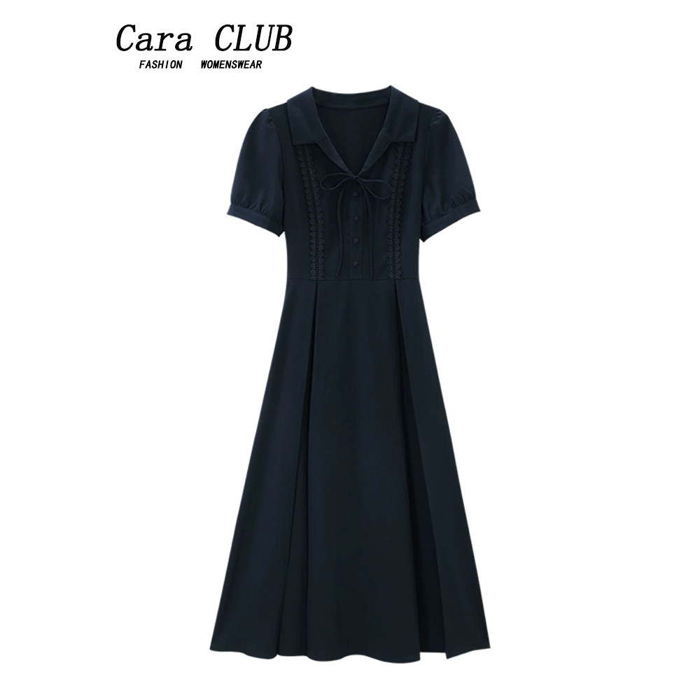 Cara CLUB - Đầm Tay Ngắn Cổ Chữ V Cho Mùa Hè, Phong Cách Pháp Hiện Đại