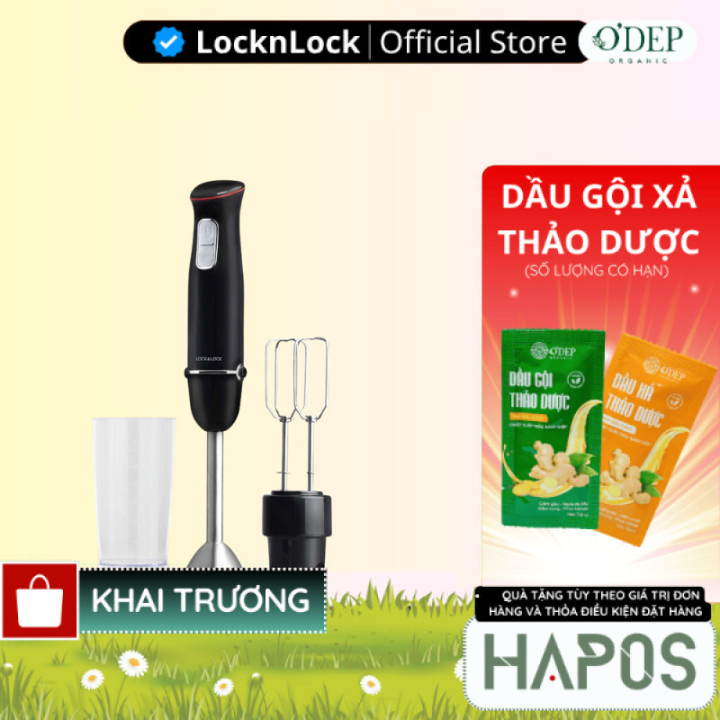 Máy xay cầm tay đa năng LocknLock Chính hãng Multi-purpose 2 in 1 Hand Blender màu đen EJM516BLK - H