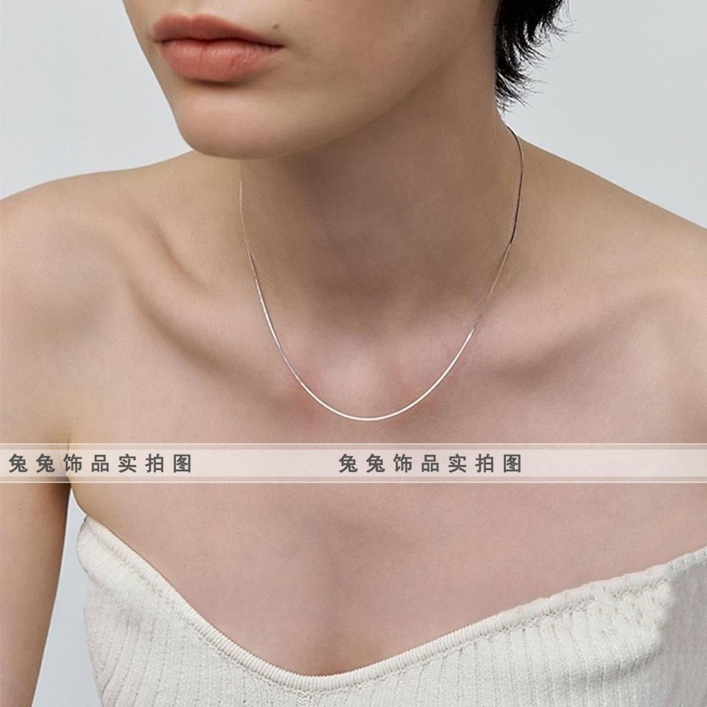 New Product#[Titanium steel no fading]Minimalist style plain chain square thin snake bone silver fri