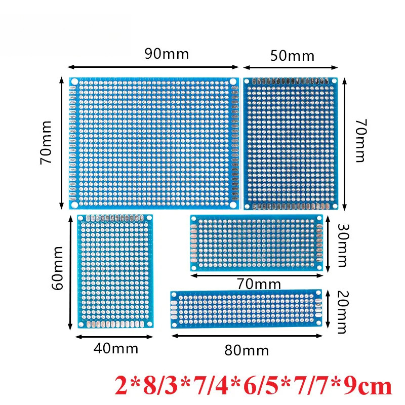 Bảng mạch nguyên bản hai mặt Bảng mạch PCB đa năng Màu xanh 2 * 8cm 3 * 7cm 4 * 6cm 5 * 7cm 7 * 9cm 