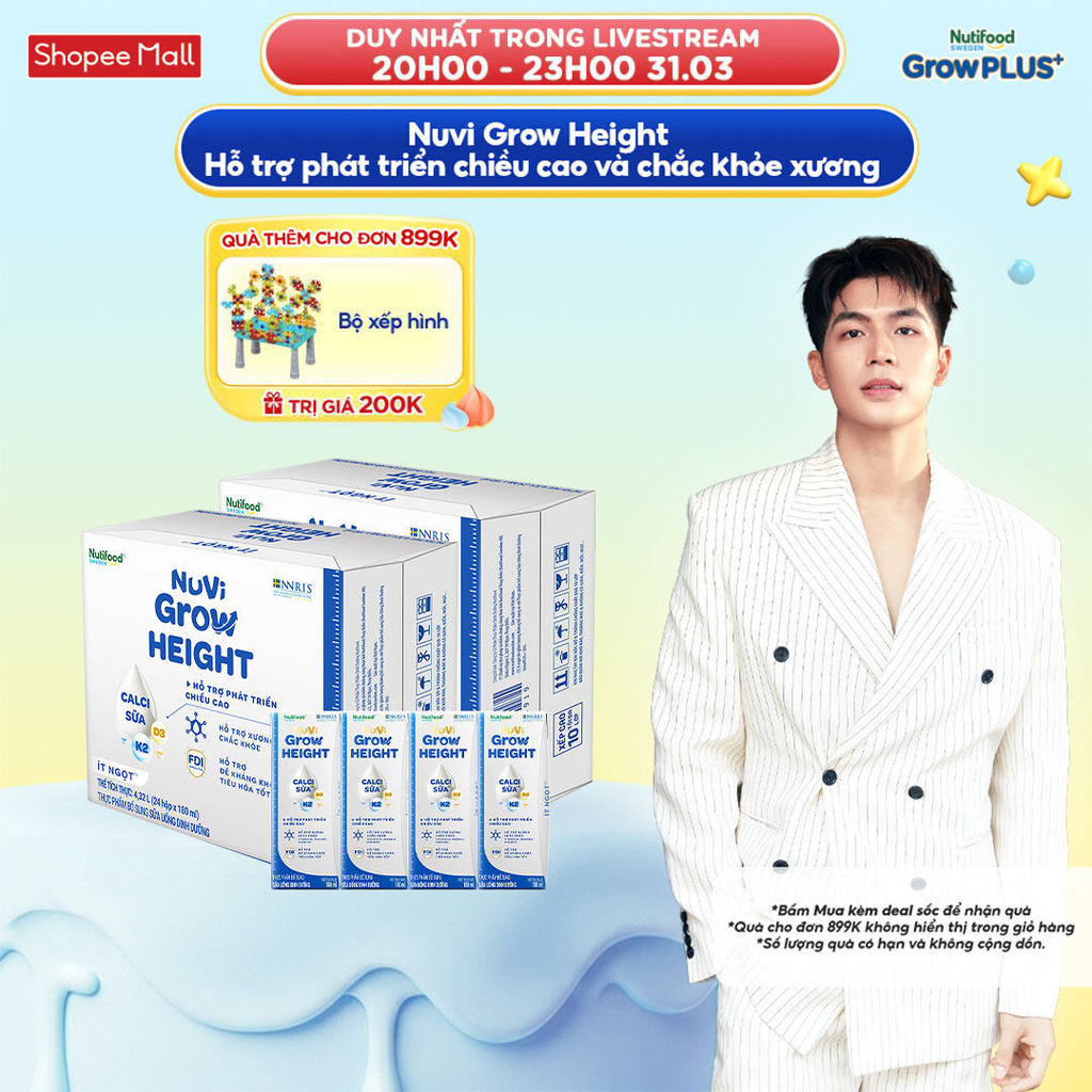 Combo 2 Thùng 24 hộp SBPS Nuvi Grow Height 1+ hỗ trợ phát triển chiều cao hộp 180ml