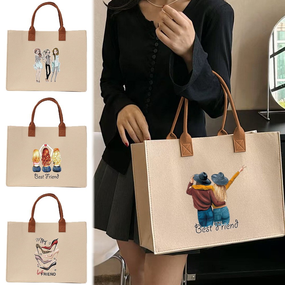 Large felt tote bag Commuter shopping bag Exquisite print 【Lowest price】 In stock Large capacity Thi