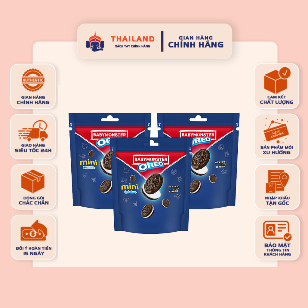 [COMBO 3 BỊCH] Bánh Quy Oreo BabyMonster Mini Kem Vani 58.4g – Phiên Bản Giới Hạn