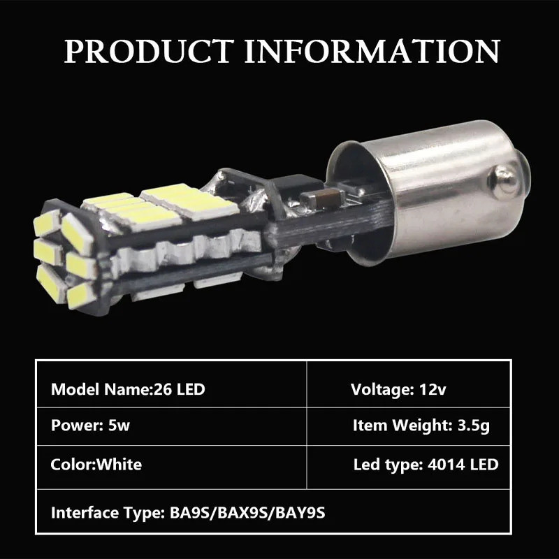 1PC CANBUS BA9S BAX9S BAY9S H21W T4W H6W W5W LED T10 LED 4014 26 Đèn LED Bên Nêm Đèn Tín Hiệu Nội Th