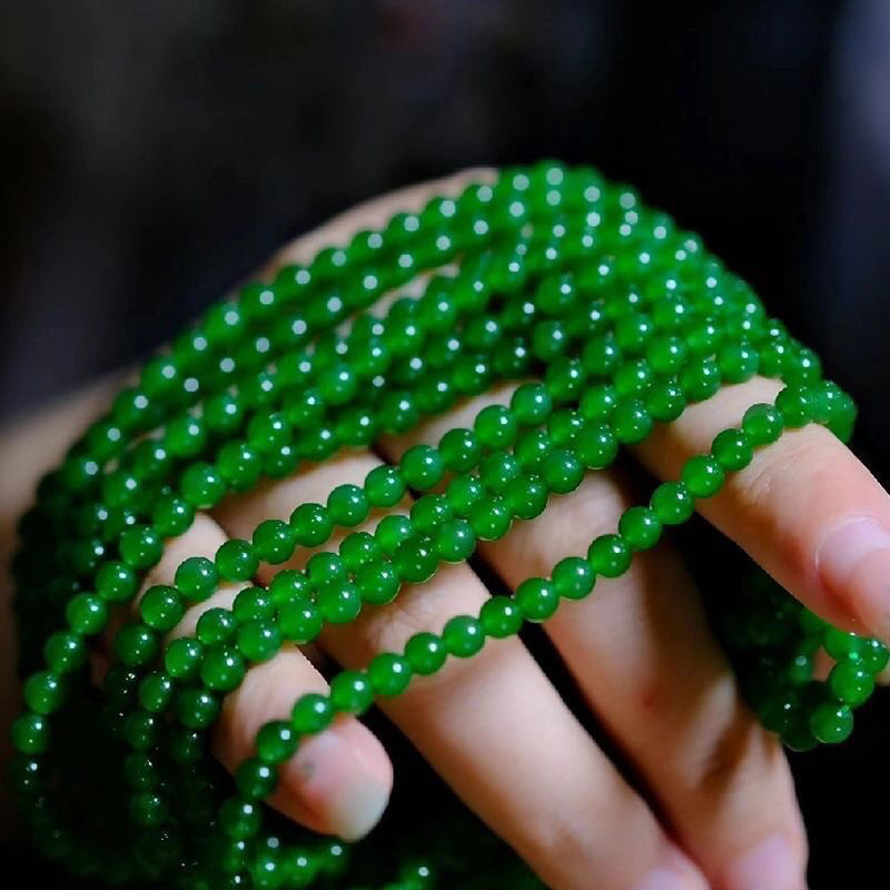 Hetian Ngọc Jasper Vòng Cổ Rau bina Ngọc Tròn Hạt Nam Nữ 4 Tân Cương Ngọc Hetian Jasper 1 * 8 * * * 