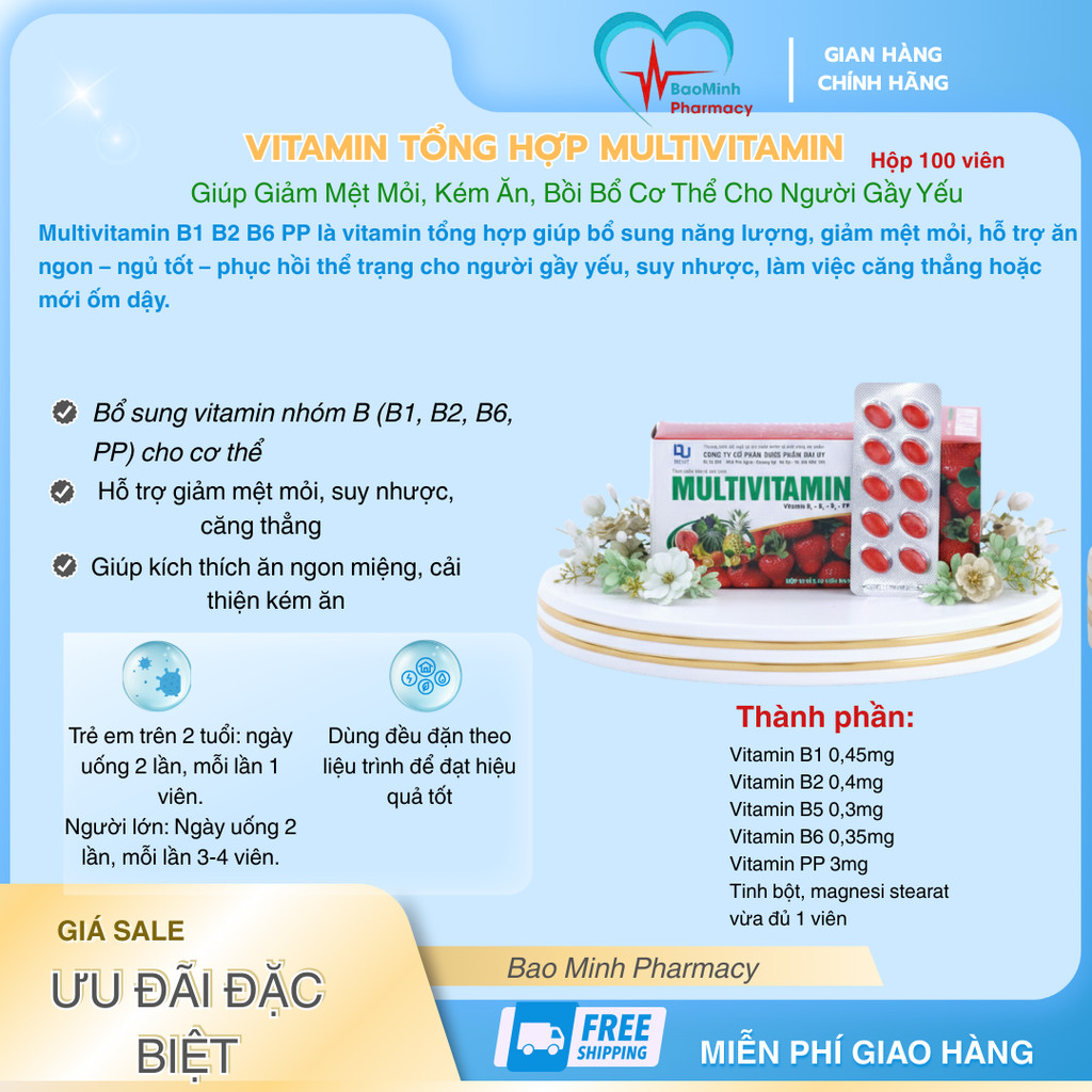 Vitamin Tổng Hợp Multivitamin B1 B2 B6 PP – Giúp Giảm Mệt Mỏi, Kém Ăn, Bồi Bổ Cơ Thể Cho Người Gầy Y