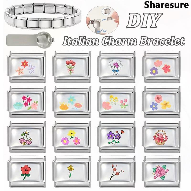 Epoxy Flower Element Vòng Tay Thép Không Gỉ 9mm, Phụ Kiện Trang Sức Retro Thời Trang