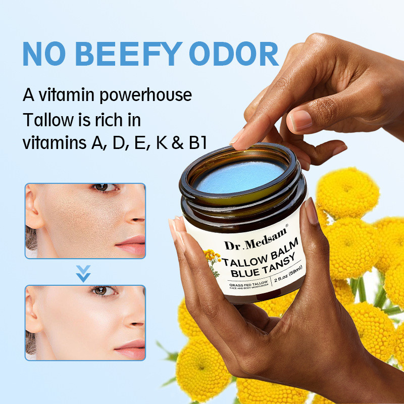 Hàng sẵn có Vận chuyển nhanh 100% Kem dưỡng ẩm béo bò cỏ Handmade Blue Tallow Balm Blue Tansy Tallow
