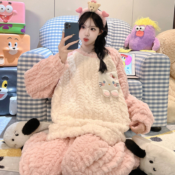 winter pajamas nightgowns Bộ Đồ Ngủ Jacquard Lông Cừu Ấm Áp Cho Mẹ Và Bé Gái, Thiết Kế Thời Trang Mớ